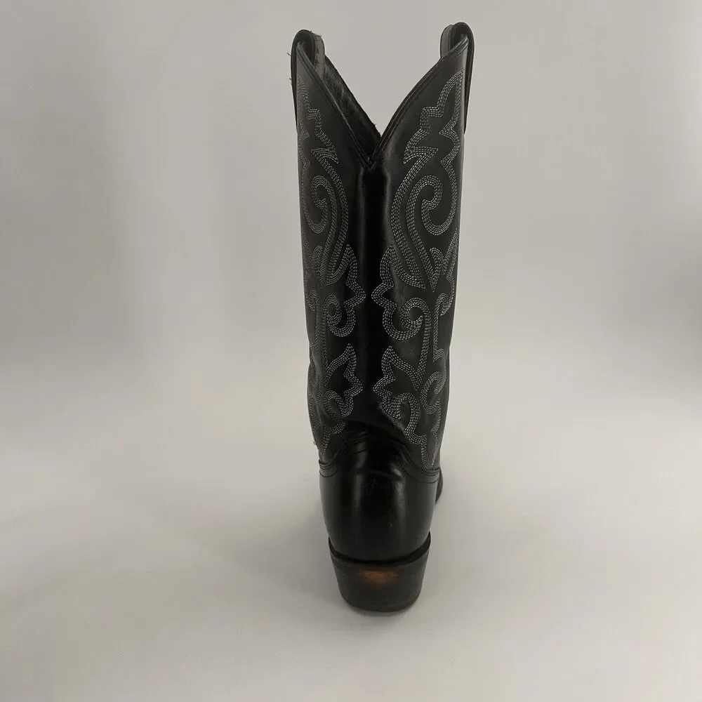Justin Cowboy Boots 8.5 D Black Leather Western Scroll Stitch 1409 Pointed Toe
